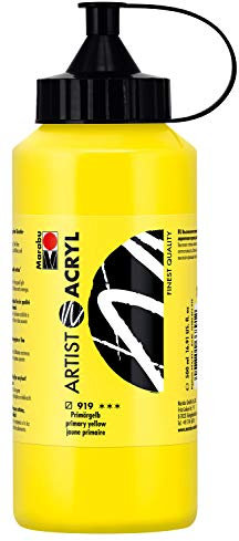 Marabu 12200075919 Artist Acrílico, amarillo primario 500 ml, pintura acrílica fina de calidad artística, a base de agua, consistencia pastosa, altamente pigmentada, muy buen brillo y opacidad