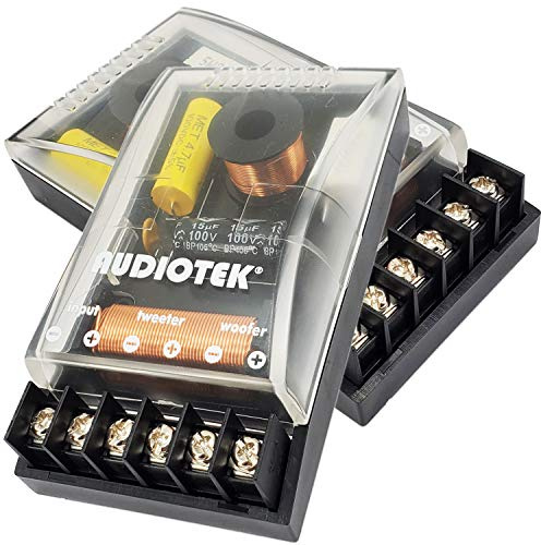 AUDIOTEK CX2 2-Way 4 Ohm Passive Car Audio Crossover Networks, 300W Max Power, 3.5 kHz High/Low Frequency Divider for Tweeters and Woofers, Pair