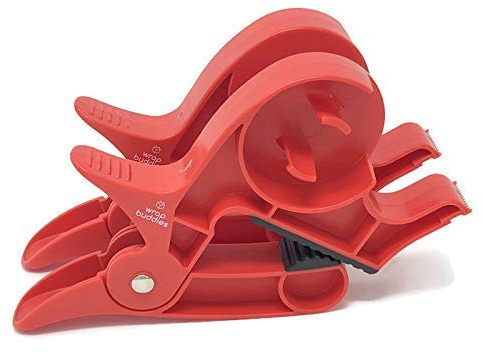Wrap Buddies Tabletop Gift Wrapping Tool – Set of 2 Cherry Red Table Clamps – Adjustable Wrapping Paper Clamps with Gift Wrap Tape Dispenser – One-Handed Tape Cutter – Perfect for Holidays & Crafting