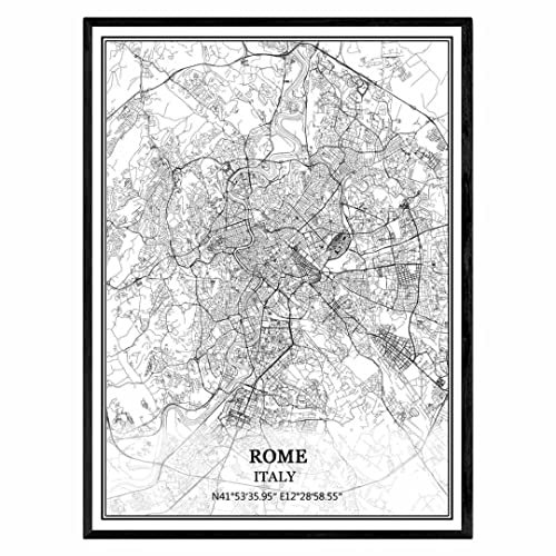 TANOKCRS Rom Italien Karte Wandkunst Leinwand drucken Poster Artwork ungerahmt moderne Schwarz-Weiß-Karte Souvenir Geschenk Home Decor 28x36 cm