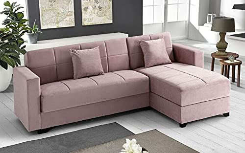Dafne Italian Design Divano letto angolare 2 posti - Tessuto maya light pink - penisola destra - (cm. 225 x 158 x 86h)