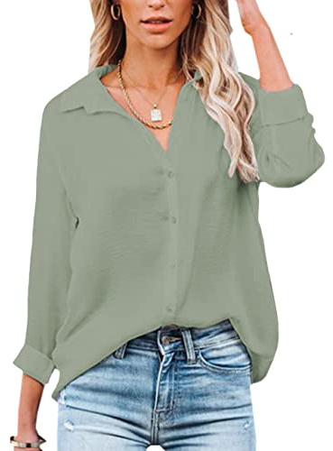 NONSAR Camicia da Donna con Scollo a V, Elegante, a Maniche Lunghe, Casual, da Lavoro, con Bottoni, a Maniche Lunghe