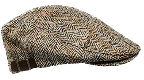 Scott & Mackenzie Harris Tweed Flat Cap in braun oder grün Fischgrätenmuster, braun, M/Einheitsgröße
