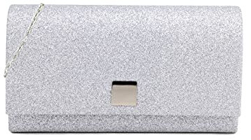 QUEEN HELENA Pochette Leggera Rigida Clutch Elegante a Mano e Tracolla Borsetta da Cerimonia Festa Evento Donna (S612 ARGENTO)