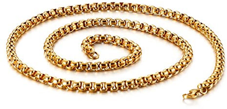 Mesnt 18 Collana Catena Uomo Donna Catenina Oro Acciaio Inox Catena Rolò 5mm Oro