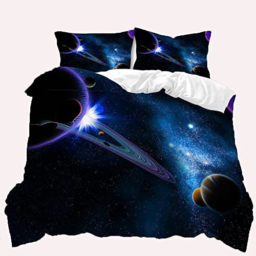 TULTOAP Kinder Bettwäsche Galaxie 135x200 cm 3D Planeten Bettwäsche Jungen Mädchen Sterne Universum Bettbezug Set Weicher und bequemer mit Reißverschluss und Kissenbezug (Galaxie C,135 x 200 cm)