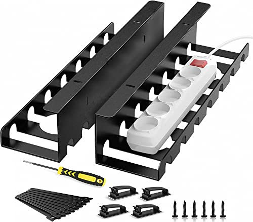 Passe Câbles Bureau Management Organisateur de Cable Goulotte Rangement pour Câbles de Protection de l'enfance,Range Cable Bureau Facile à Assembler avec4*Porte-câbles/8 Attaches de câbles…