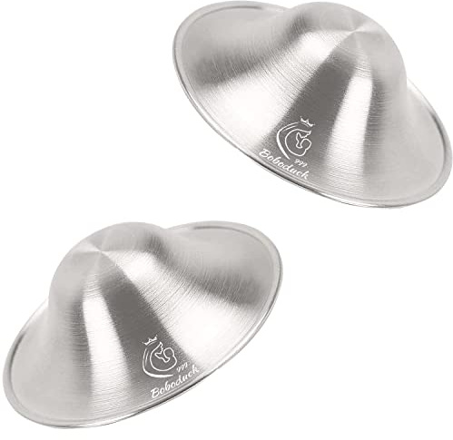 Boboduck The Original Silver - Coppe da allattamento per capezzoli, per allattare neonato, allattamento al seno per lenire e proteggere i capezzoli da allattamento, argento 999 Trilaminato (X-L)