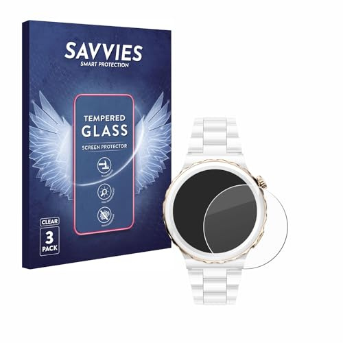 Savvies Schutzglas für Huawei Watch GT 3 Pro Ceramic (43mm) | 3 Stück Transparenter Displayschutz Made in Germany 9H Hartglas Klares Echtglas Panzer Schutz Glas Einfache Montage