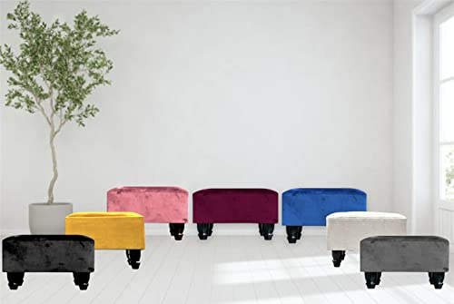 STOREX Ottoman Linen Pouffe Footstool Rectangle Seat Bench Footrest Chair Stool Padded Seat Living Room Bedroom with Wooden Legs (Black)