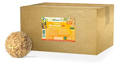 Erdtmanns Sommer-Meisenknödel XXL ohne Netz, 12 x 500 g – Riesige Wildvogelfutter-Knödel für den Sommer – Umweltfreundlich & energiereich – Ideal für Brutzeit & Jungvögel