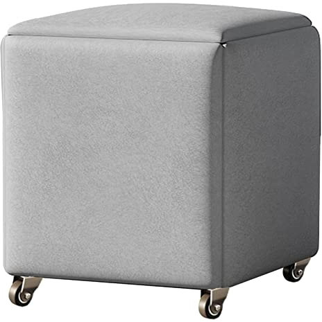 Aufbewahrungshocker, 5-in-1-Magic Cube, stapelbarer Nesthocker mit beweglichen Rollen, Küchensofa-Schminkstuhl, weicher Sitz und Metallrahmen (Größe: 35 x 35 x 35 cm, Farbe: Hellgrau) Decoration