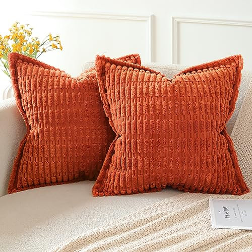 Artscope 2er Set Kordsamt Kissenbezüge Moderne Kissenhüllen Dekorative Sofakissen Dekokissen Weicher Zierkissenbezug für Wohnzimmer Sofa Schlafzimmer Dekor Karamell Orange, 60x60cm