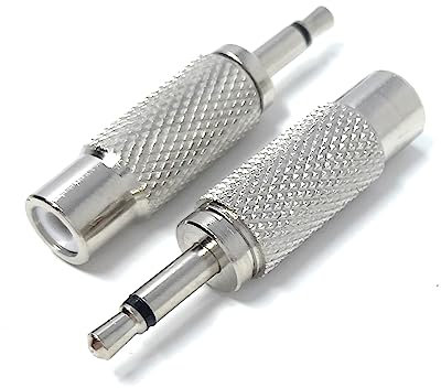 DRUT 2 pcs 3.5mm Mono Jack Plug to RCA Phono Socket Male to Female Adapter (Silver)