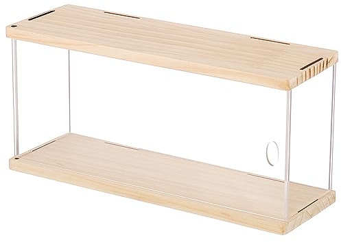 BENECREAT Klarsichtvitrine Acrylbox, 31x10x14cm Große Aufbewahrungs-Organizer-Acryl-Vitrine Mit Holzsockel Und Oberseite Für Präsentation von Actionfiguren, Kosmetik, Heimdekoration