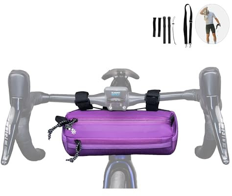 Lumiere & Co. Fahrrad-Lenkertasche – Robust, in verschiedenen Größen und Farben erhältlich – Doppelte elastische Riemen, Clips und Klettverschluss für individuelle Passform (Lila, Mittel)