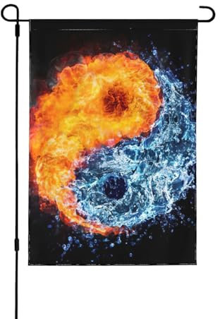 Doppelseitige Gartenflaggen, saisonale Gartenflaggen, Herbst Winter Halloween Weihnachten Outdoor Flaggen - Yin Yang Feuer Wasser
