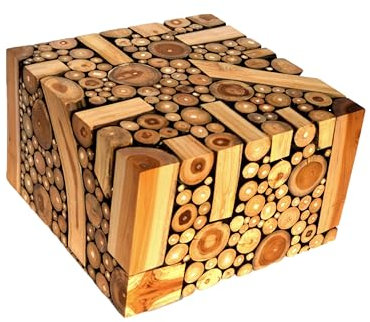 Brillibrum Design Kleiner Beistelltisch Teakholz Sitzhocker handgefertigter Beistelltisch Teak Hocker kleine Baumscheiben Couchtisch Asthocker Fußhocker (25x40x40 cm)