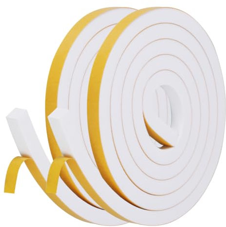 Flintronic Cinta Selladora Espuma, 2 Rollos 2M Burletes Puertas Tira de Sellado, 12mmx12mm, Espuma Burlete Adhesivo de Alta Densidad, para Anti Frío, Aislante, Ruido y Colisión(Blanco)