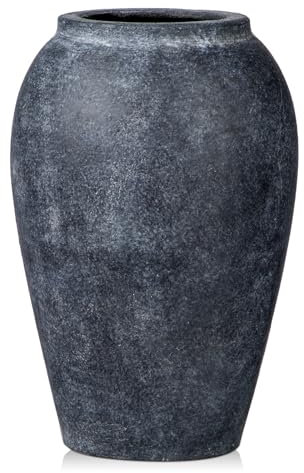 Hohe 25cm Keramikvase Handgemachte Vintage Vase Terrakotta-Vase Tischvase aus Keramik für Deko Wohnzimmer Home Office, Vase für Pampasgras, Rustikales Antikes Dekor, Schwarz