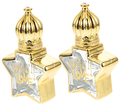 FRCOLOR Lot de 2 mini bouteilles d'échantillons en forme d'étoiles - Flacons à rouleaux - Diffuseur diamant - Bouteilles vides avec huiles essentielles - Bouteille en verre - Bouteille cosmétique avec