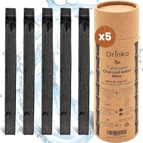 ORINKO Binchotan Bio x5, Charbon Actif Takesumi de Bambou pour Purification de l'Eau, Filtration 1 L par bâton Écologique et Durable