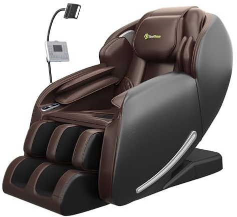 Real Relax Massage Chair Full Body with Unique Phone Controller,Heart and Blood Measurement, Zero Gravity 3D SL-Track Recliner with APP Control, Child Lock,Pause Button, Back Pad, Favor-06, Dark Brown