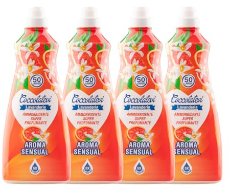 COCCOLATEVI Ammorbidente Aroma Sensual 4 x 1250 ml, per Lavatrice e Lavaggio a Mano, Profumo Intenso, Morbidezza Extra