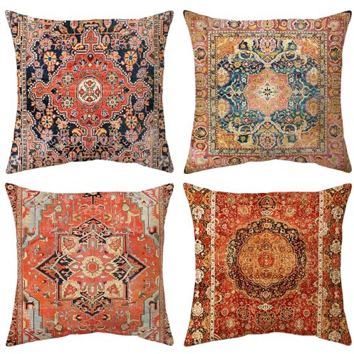Hykiee Kissenbezüge 45x45 cm Rot 4er Set Kissenbezug Boho, Dekokissen Platz Weich Throw Pillow Cover, Abstrakte Kunst kissenhüllen für Wohnzimmer Sofa Couch Schlafzimmer Outdoor Garten Möbel Dekor