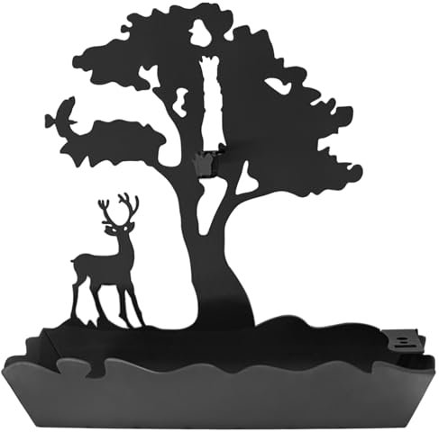Support Spirale Anti Moustique Métal, Bruleur Spirale Anti-Moustique Arbre et Renne, Support Bobine Moustique, Spirale Anti Moustique Interieur et Exterieur Porte Encens pour Maison Jardin (Noir)