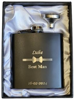 Personalised Hip Flask for Wedding Favor Gift - Stainless Steel flasks for Best Man/Groomsman/Usher/Any Name/Any Date