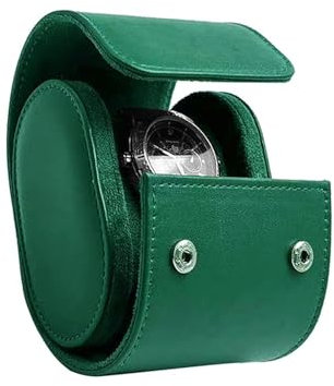 BIEWO Uhrenetui für Herren und Damen, 3 Größen, Leder, Uhrenrolle, Reiseetui, Uhrenbox, Aufbewahrungs-Organizer und Display, Uhrenzubehör (Grün, 1 Uhrenetui)