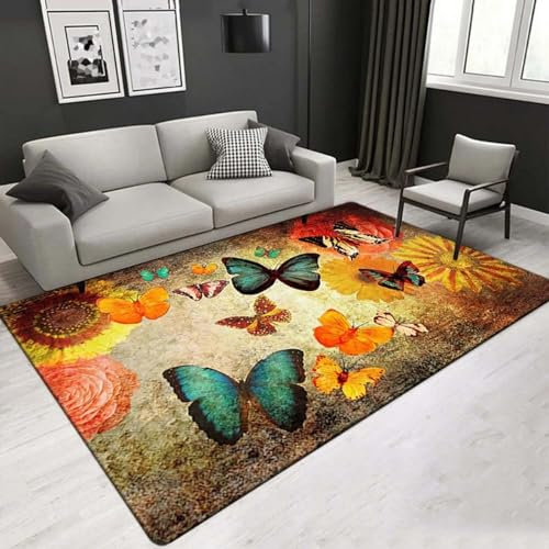 Kinderteppich Blumen Vögel Schmetterlinge Tierwelt - Kurzflor Teppich Kinderzimmer Spielteppich Antiallergen Und Extra Weich - Babyzimmer Teppiche Für Junge Und Mädchen Babyteppich 50 X 80 Cm / -2P3L4