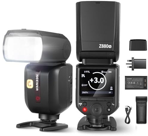 NEEWER Z880-N 2.4G i-TTL Kamerablitz Speedlite für Nikon, verbesserte Benutzeroberfläche, einstellbare Modellierlampe, TTL/M Schnellschalter TCM-Taste, 76Ws Speedlight 1/8000s HSS 7,4V/2600mAh Akku