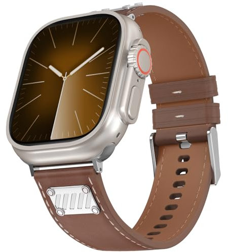 Bouixel Echtes Lederarmband kompatibel für Apple Watch Ultra 3 Armband 49mm 45mm 44mm 42mm Herren, Top Grain Rugged Leder Ersatzarmband für iWatch Ultra Series 11 10 9 8 7 6 5 4 3 2 1 SE