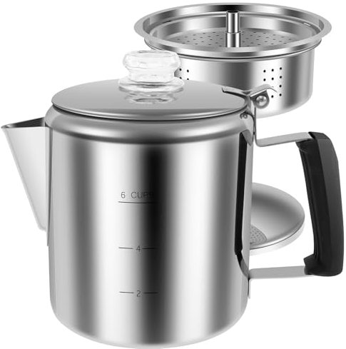 Cafetière à percolateur en acier inoxydable pour camping, randonnée, voyage, 6 tasses