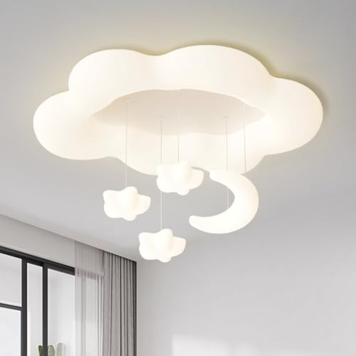 XIN'S Moderne LED Kinderzimmer Deckenleuchte - Dimmbare Cartoon Wolke Mond Sternform - Kreatives Design für Kindergarten, Schlafzimmer, Korridor - Weiß