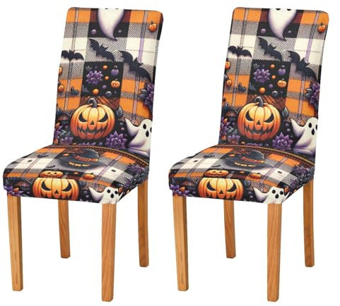 ODAWA Stuhlhussen Halloween Tartan Plaid Esszimmerstühle Bezüge Set mit 2 Sitzschoner für Zuhause oder Party