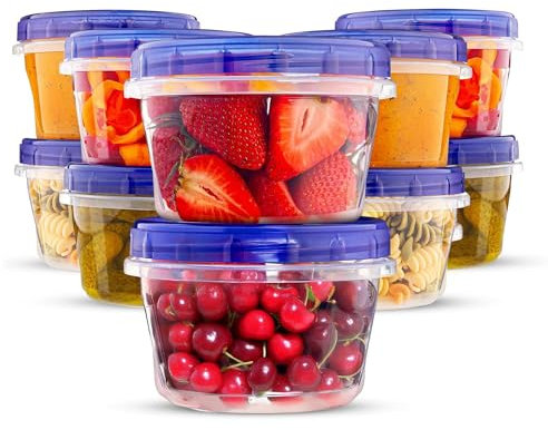 XpressPak Plastic Food Deli Containers With Twist Top Lids - (16 Oz) - [10 Pack] - Food Storage Containers Takeout To Go - Microwave, Freezer & Dishwasher Safe BPA-Free
