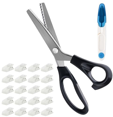 Scettar Zig Zag Forbici Da Sarta in Acciaio Inox 23,5 CM Per Tessuto, Pelle, Carta Con 20 Clip Fisse e Forbici a U, Adatto Per Sarti