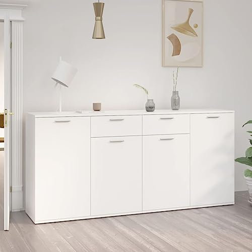Myheimly Sideboard mit 4 Türen 2 Schubladen Kommode Anrichte Mehrzweckschrank Beistellschrank Schrank Standschrank Holzwerkstoff Weiß,160 cm
