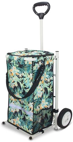 Tmz Einkaufstrolley, Trolley, Einkaufswagen mit Kühlfach, groß, 45 Liter, klappbar, Einkaufstasche mit Rollen, Tasche abnehmbar(Tropischer Stil)