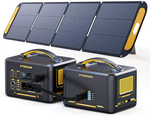 VTOMAN 2376Wh Station électrique Portable avec Batterie Supplémentaire et 220W Panneau Solaire - Jusqu'à 3000W Générateur de Secours pour la Maison, Camping, Jardin, Voyage, Urgences