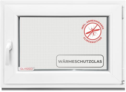 GLASSO Fenster 55x75 cm 3-fach Verglasung - Kunststofffenster 76mm Profil -Din Rechts-BxH: 550x750mm- Ideal für alle Wohnbereiche | Gartenhaus | Garagenfenster | Kellerfenster Dreh-Kipp-Funktion