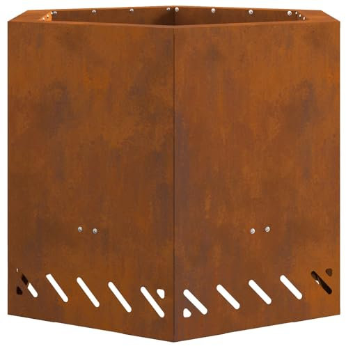 vidaXL Fogata Sin Humo Hexagonal Marrón 58 x 58 x 51cm de, Hecha de Acero Resistente al Clima. Duradera, portátil y Resistente a la oxidación. Ideal para tu jardín o Patio. Compacta