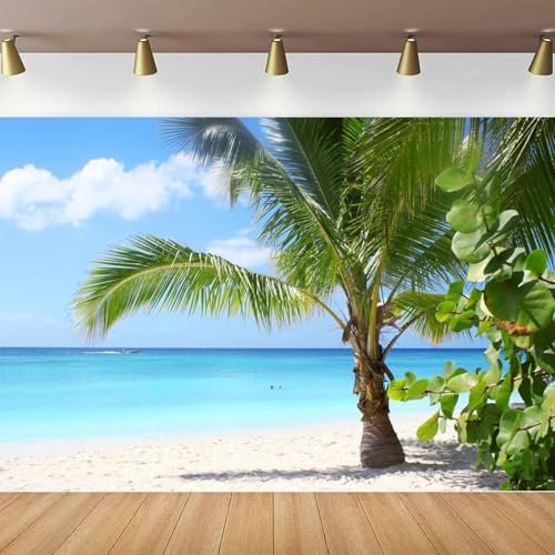Fotografie Kulissen BBQ Party-Event Wanddekoration Foto Hintergrund Poster Banner Palme und Hawaii Strand Meer Sand Banner 300x200CM