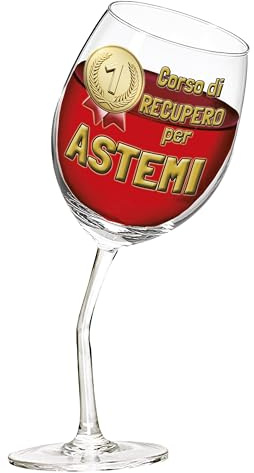 Bicchiere da Vino Divertente – “Corso di Recupero per Astemi” con Medaglia n.1 Stampata – Calice Inclinato con Gambo Piegato – Idea Regalo Ironica e Originale