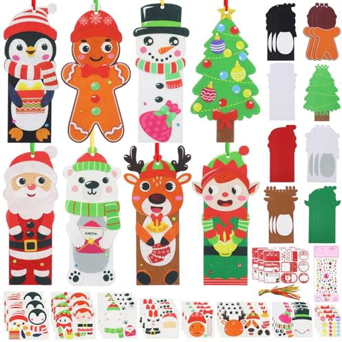 Hendpock 24 Stück Basteln Weihnachten, Weihnachtsbaum Anhänger Bastelset Lesezeichen Filz, Weihnachtsbaum Lesezeichen Bastelset mit Weihnachtsaufkleber, Weihnachtsdeko Basteln Weihnachtsbasteln (B)