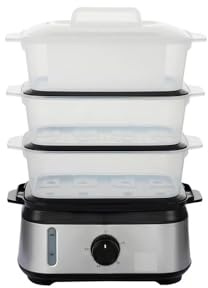 3-Tier Electric Food Steamer, Stainless Steel Base with Clear Stackable Containers, Timer Control