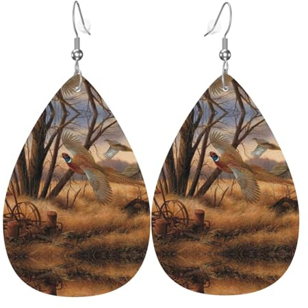 Fasan-Jagd-Leder-Ohrringe für Frauen, baumelnd, Piercing-Tropfen-Ohrringe, leichter Schmuck, Geschenke für Frauen und Mädchen